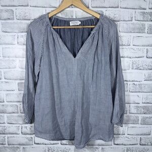 Velvet by Graham & Spencer Blue White Striped Cotton Boho Blouse Top Size L